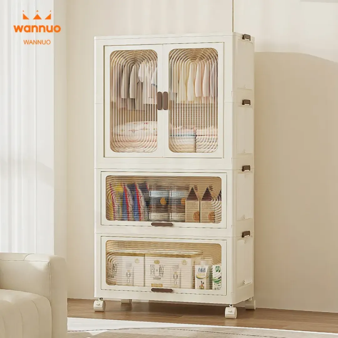 Armoire de Rangement à Roulettes – Placard en Plastique avec Portes Transparentes