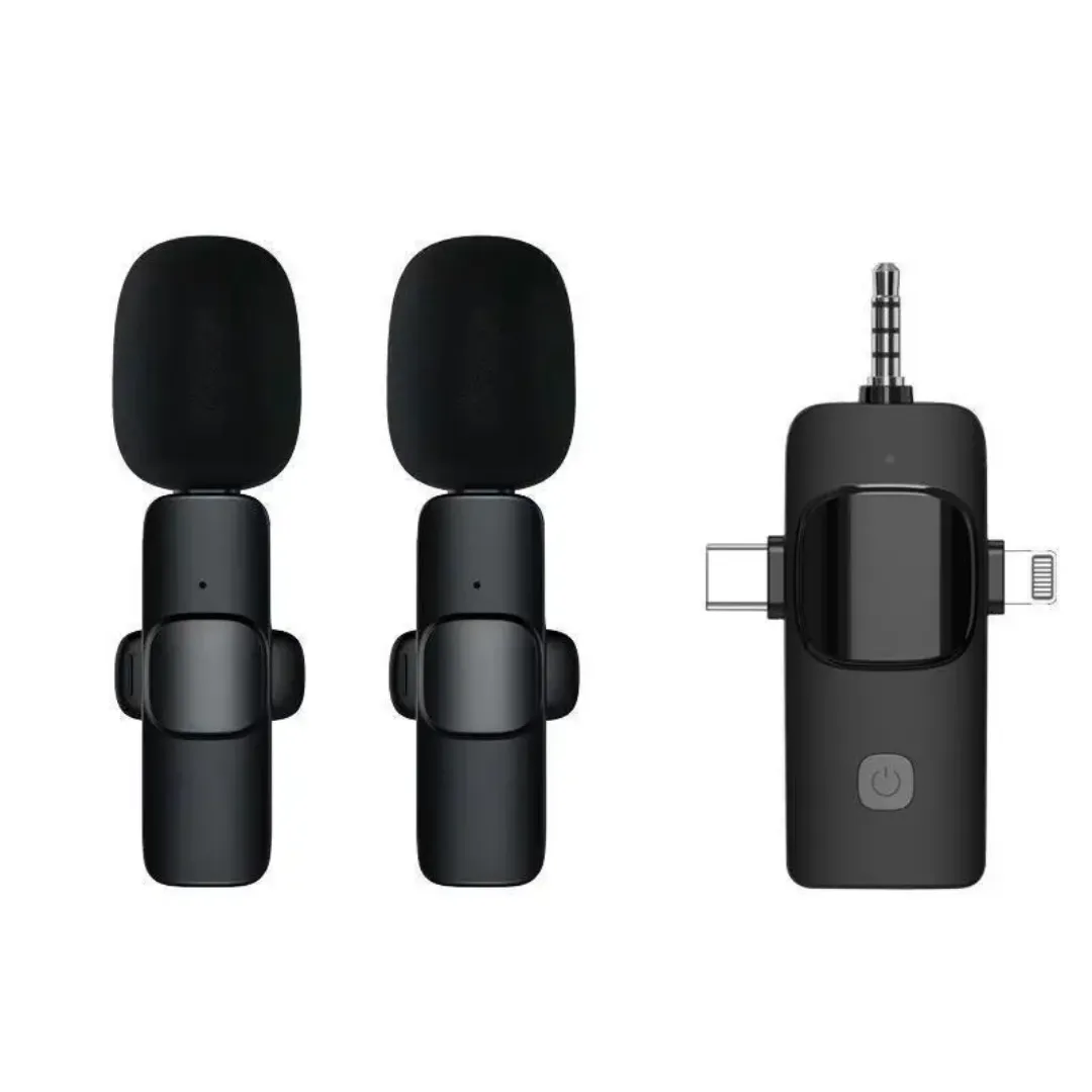 Microphone Cravate Sans Fil 3-en-1 – iPhone, Android & 3.5mm – Réduction de Bruit