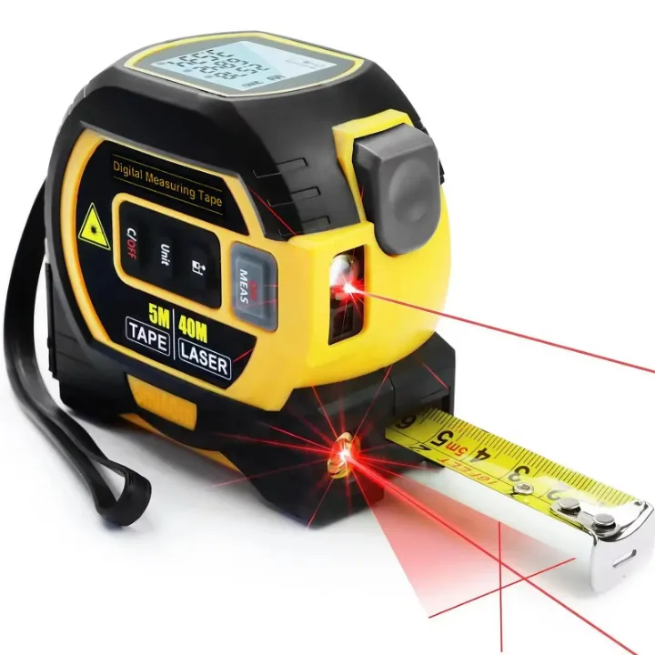 Mètre Ruban Numérique avec Laser – Mesure 2 en 1 de Haute Précision (5m Ruban / 40m Laser)