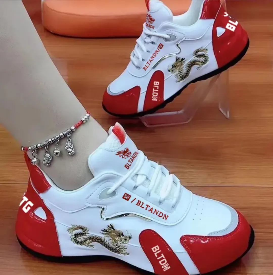 Baskets Décontractées Femme – Sans Lacets, Respirantes, Design Dragon Tendance, Baskets pour femme