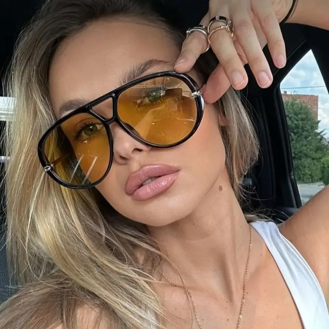 Lunettes de Soleil Style Pilote – Verres Teintés Jaune/Orange, Monture Métal Élégante, Conduite et L