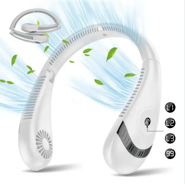 Ventilateur de Cou Pliable Sans Lame – Affichage LED, 3 Vitesses, Rechargeable par USB