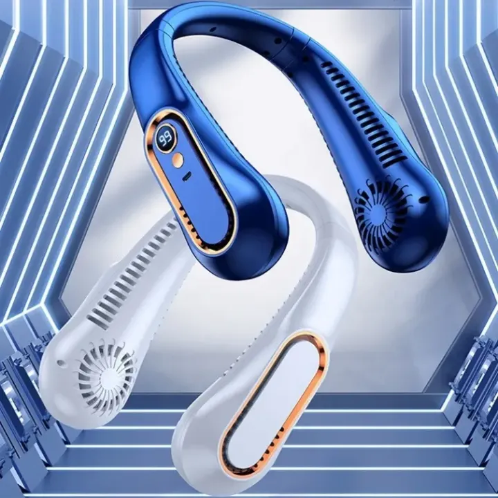 Ventilateur de Cou USB Rechargeable – Refroidissement Portable, Écran LED, 3 Vitesses, Design Ergono