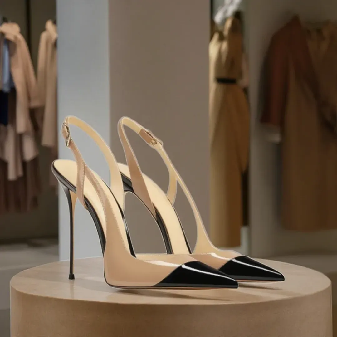 Escarpins Slingback à Talons Aiguilles – Fait Main en Cuir PU de Haute Qualité – Bout Pointu Élégant