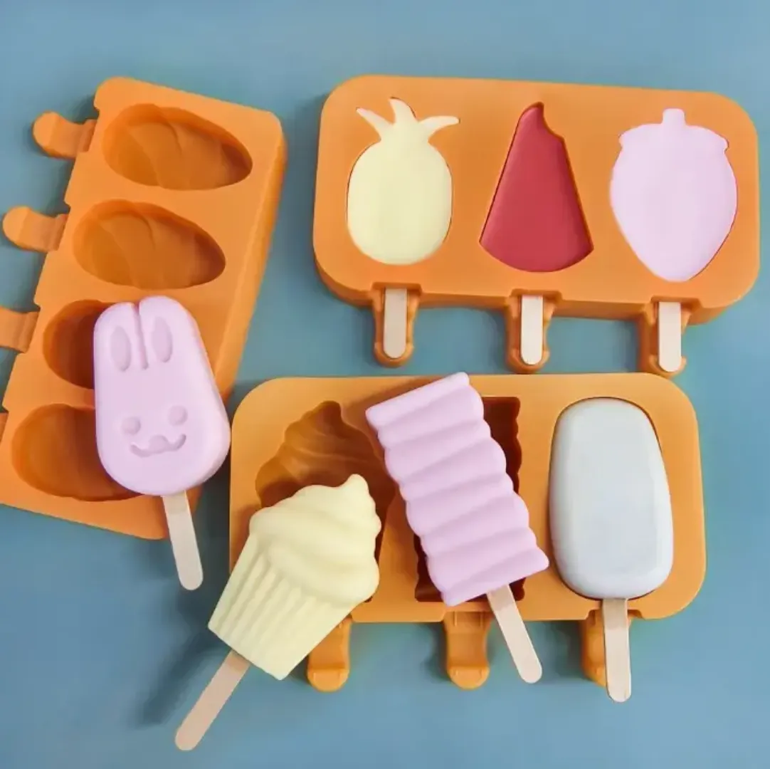 Moules en Silicone Alimentaire pour Glaces, Yaourts et Gâteaux – Formes Ludiques avec Couvercle, Résistants et Sans BPA