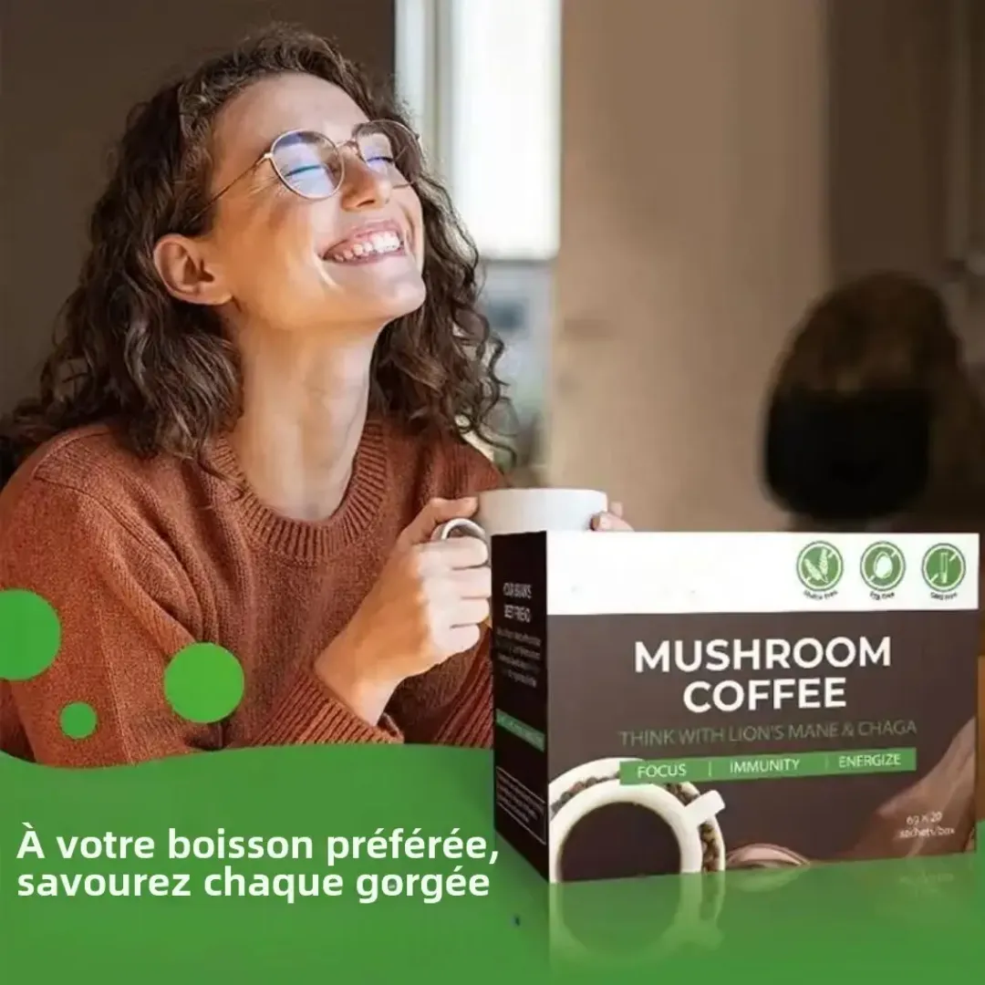 Café aux Champignons Lion's Mane & Chaga – Boost Immunitaire Naturel, Énergie et Concentration – 20 Sachets