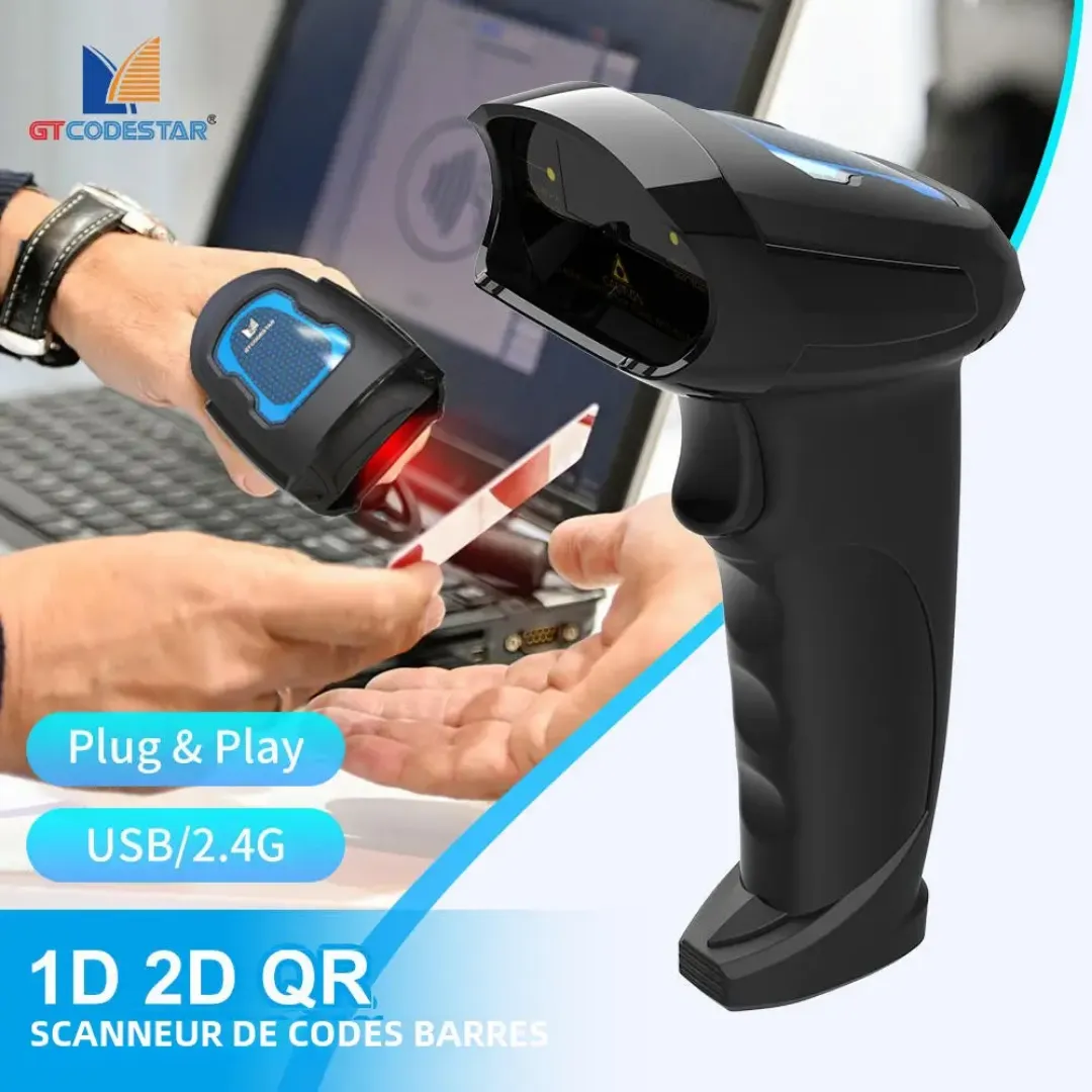 Lecteur de Code à Barres Xincode 1D/2D/QR – Sans Fil, USB, Laser CMOS, Scanner Portable Haute Vitesse pour Magasin, POS et Inventaire
