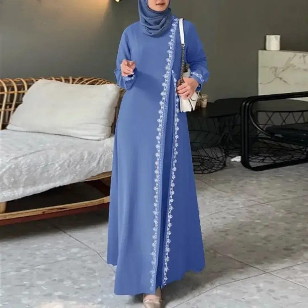 Abaya Mousseline Décontractée à Broderie – Robe Longue Islamique Élégante pour Femmes Musulmanes