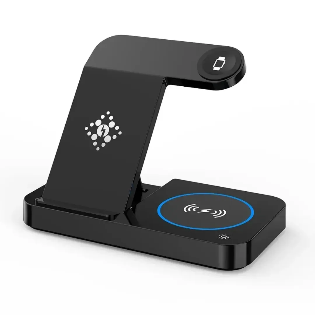 Chargeur Sans Fil 4 en 1 – Station de Charge Magnétique Pliable avec Veilleuse LED pour iPhone, Apple Watch, AirPods et Plus