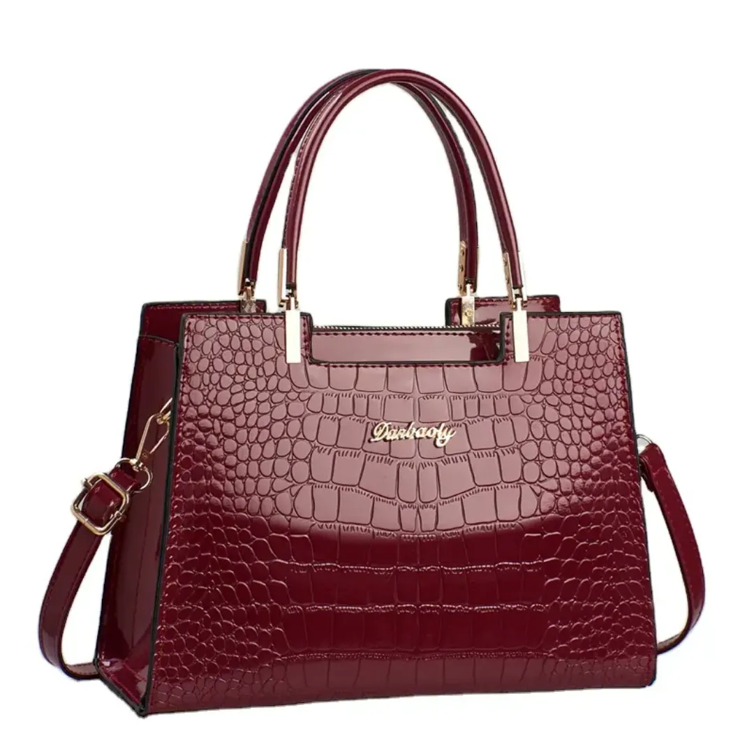 Sac à Main Femme Élégant Rouge Brillant - Cuir PU, Style Croco, Bandoulière Amovible, Haute Capacité