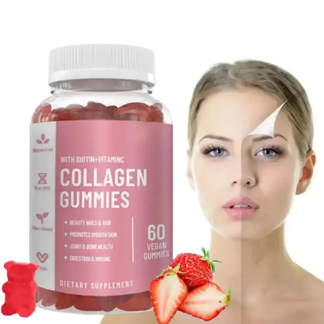 Gummies Collagène Beauté – Vitamines Véganes pour la Peau, Cheveux, Ongles – Enrichies en Biotine et Vitamine C – 60 Gummies