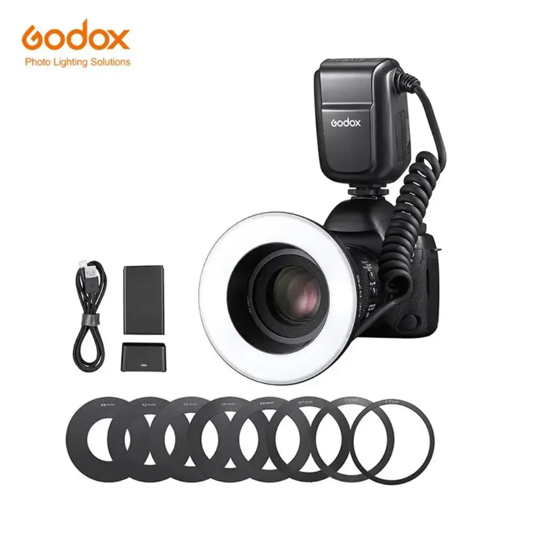 Flash Macro Annulaire Godox MF-R76 – LED 5000K, 76W, Rechargeable, pour Nikon D850, Canon, Sony, Macro et Portraits