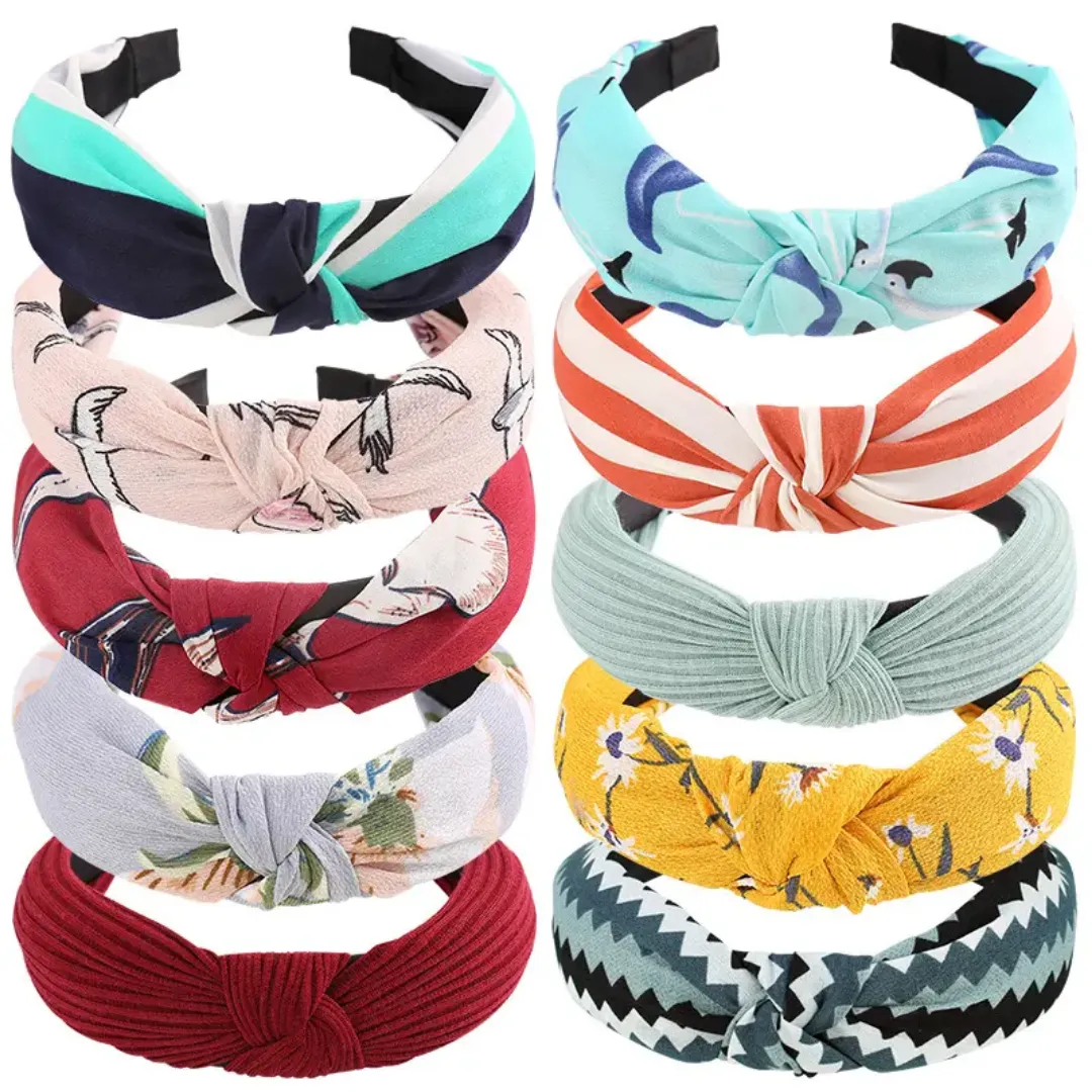 Serre-Tête Femme Style Coréen – Bandeau Large Noué en Mousseline à Motifs