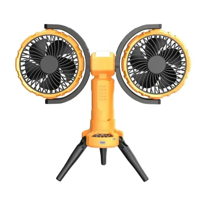 Ventilateur de Camping Rechargeable 8000mAh – Double Têtes, Trépied et Lampe LED Intégrée