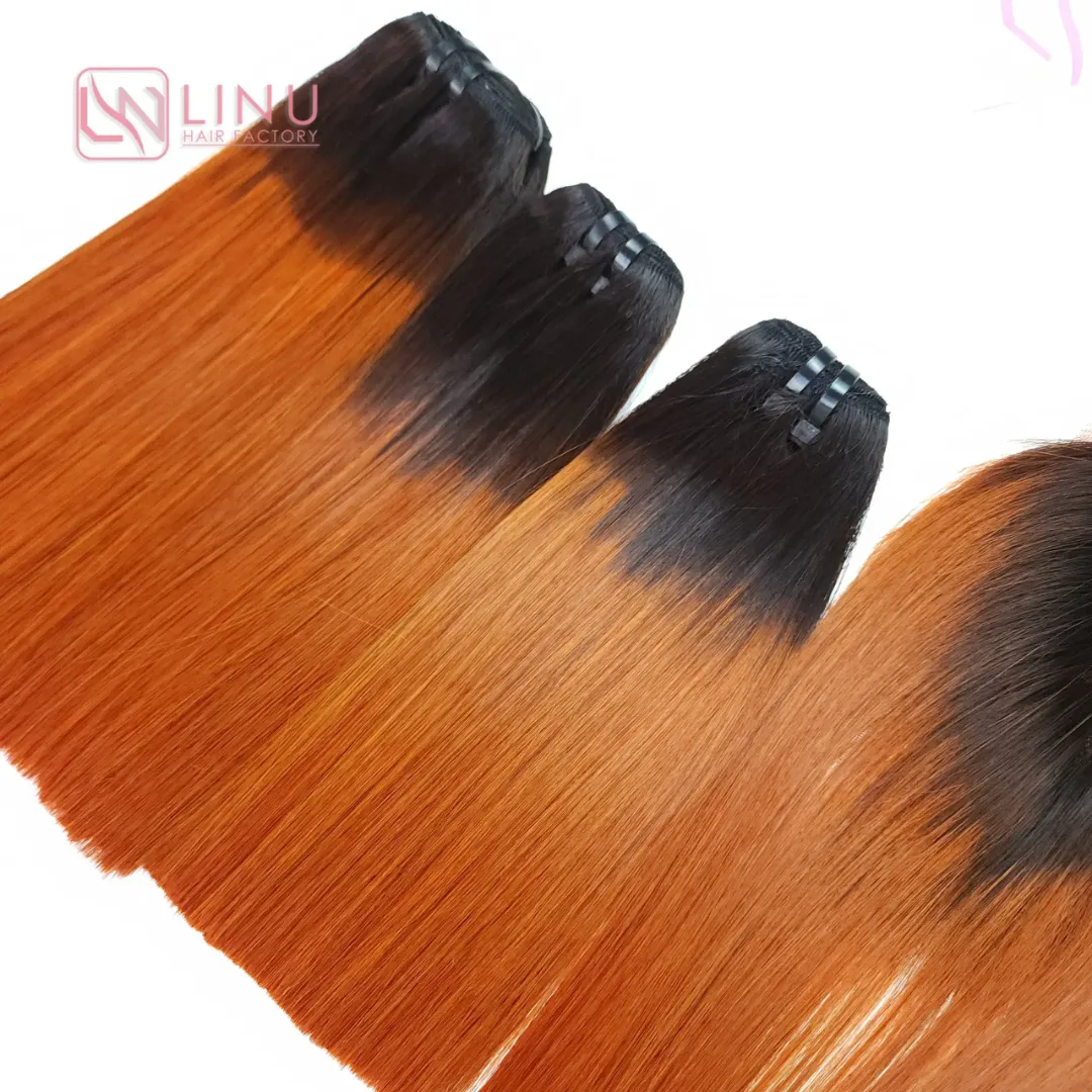 Cheveux vietnamiens 100% vierges lisses – Ombré noir cuivré, Qualité SDD (10", 12", Closure 2x4)