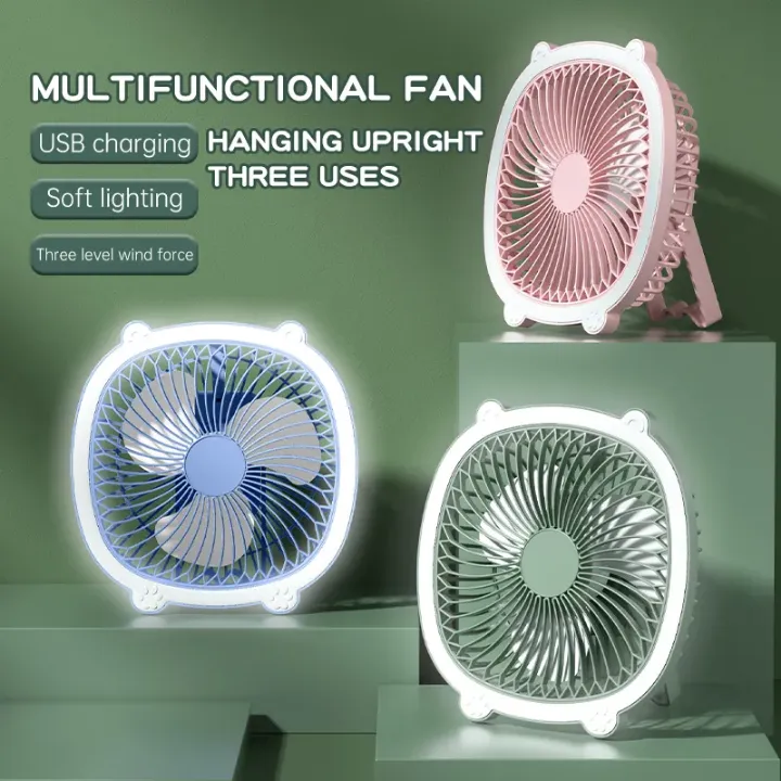 Mini Ventilateur Multifonction Rechargeable USB avec Éclairage LED – 3 vitesses, portable et mural