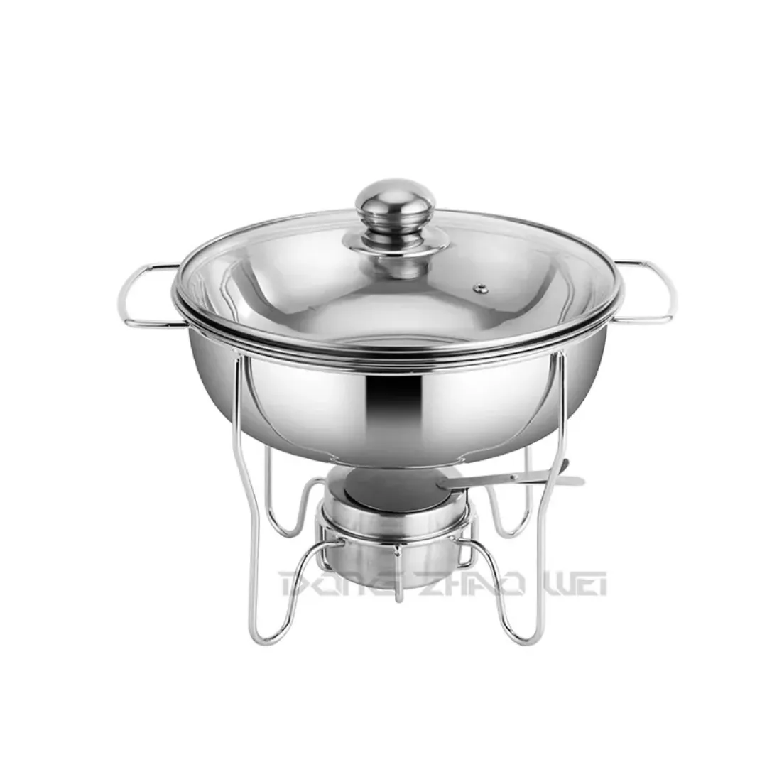 Chauffe-Plat Professionnel Inox de 1 a 8L – Réchaud de Buffet Rond Électrique ou Gaz avec Plateau de Service Suspendu