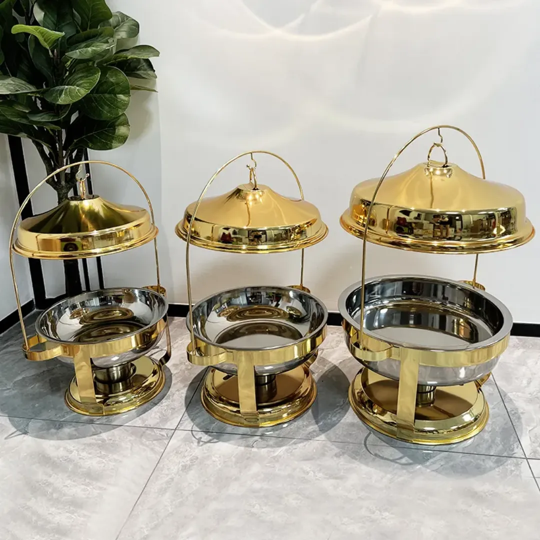 Réchaud Buffet Doré – Acier Inoxydable Premium avec Couvercle Suspendu | Service Chauffant pour Mariages, Hôtels et Réceptions