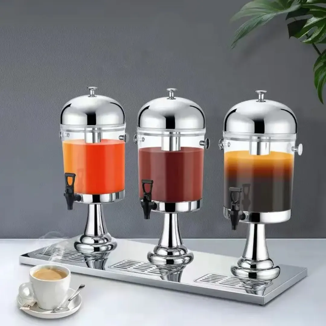 Distributeur de Jus Professionnel 24L – 3 Canettes en Acier Inoxydable avec Finition Dorée