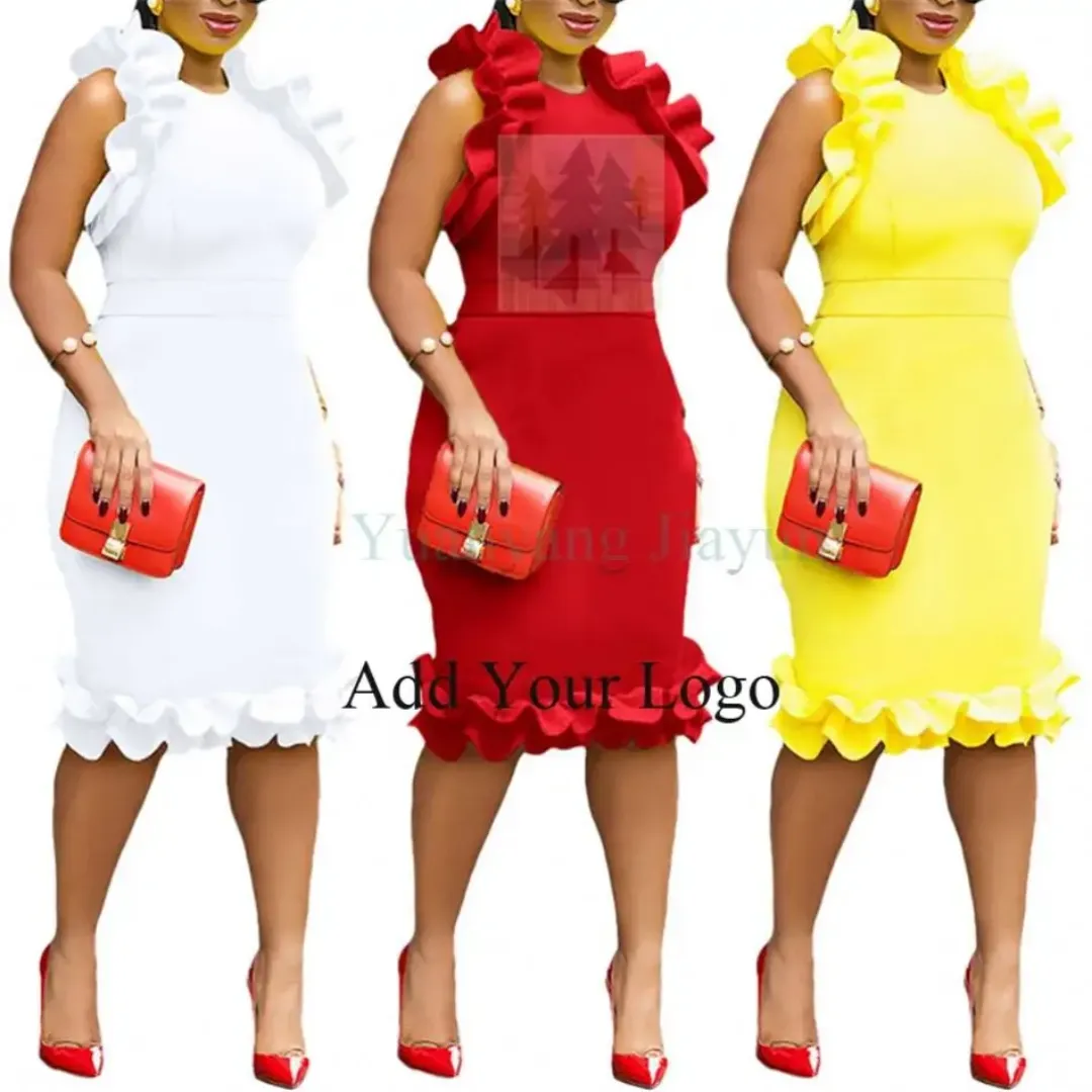 Robe Femme Chic à Volants - Robe Midi Sans Manches Élégante pour Soirée et Cérémonie