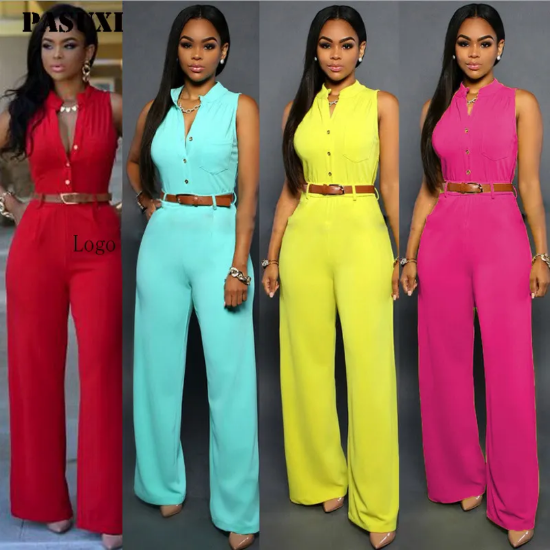 Combinaison Pantalon Femme Sans Manches avec Ceinture - Élégance Décontractée pour Bureau et Sorties
