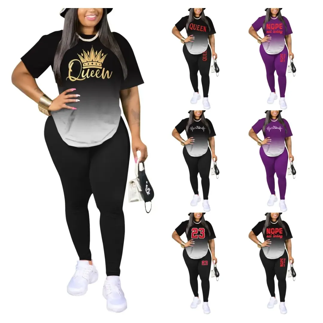 Ensemble Deux Pièces Femme Grande Taille – T-Shirt Imprimé et Legging Décontracté