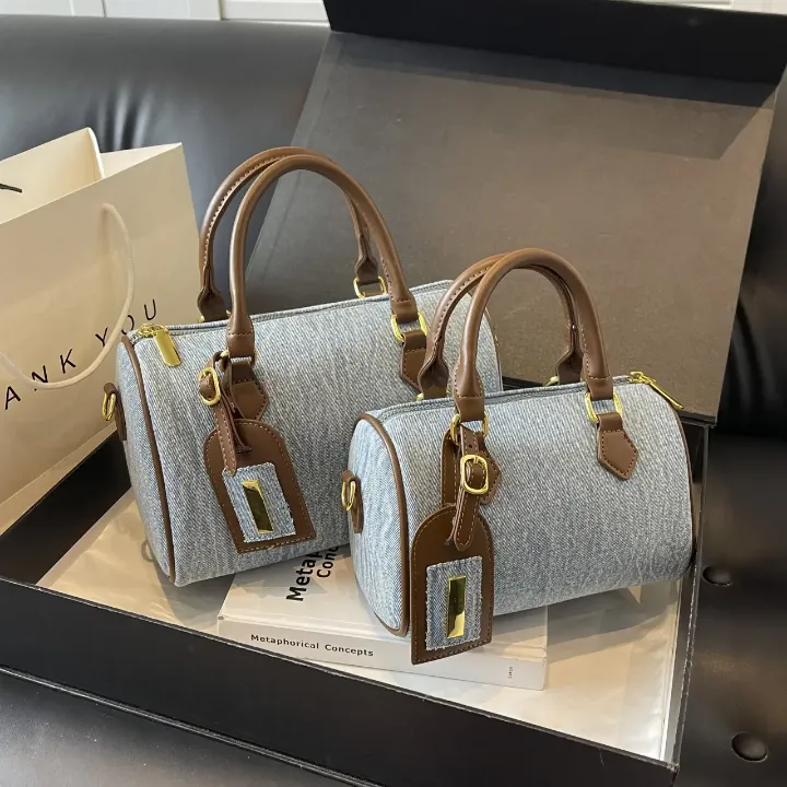 Sac Boston Femme – Style Marque Luxe en Tissu et Similicuir, Élégant et Spacieux