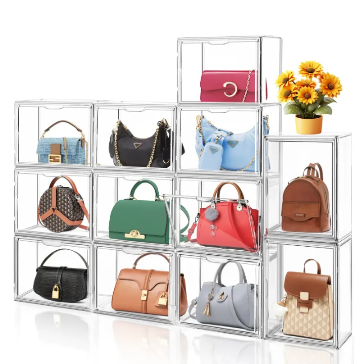 Boîte de Rangement Polyvalente Empilable en Acrylique Transparent – Chaussures, Sacs à Main, Casques