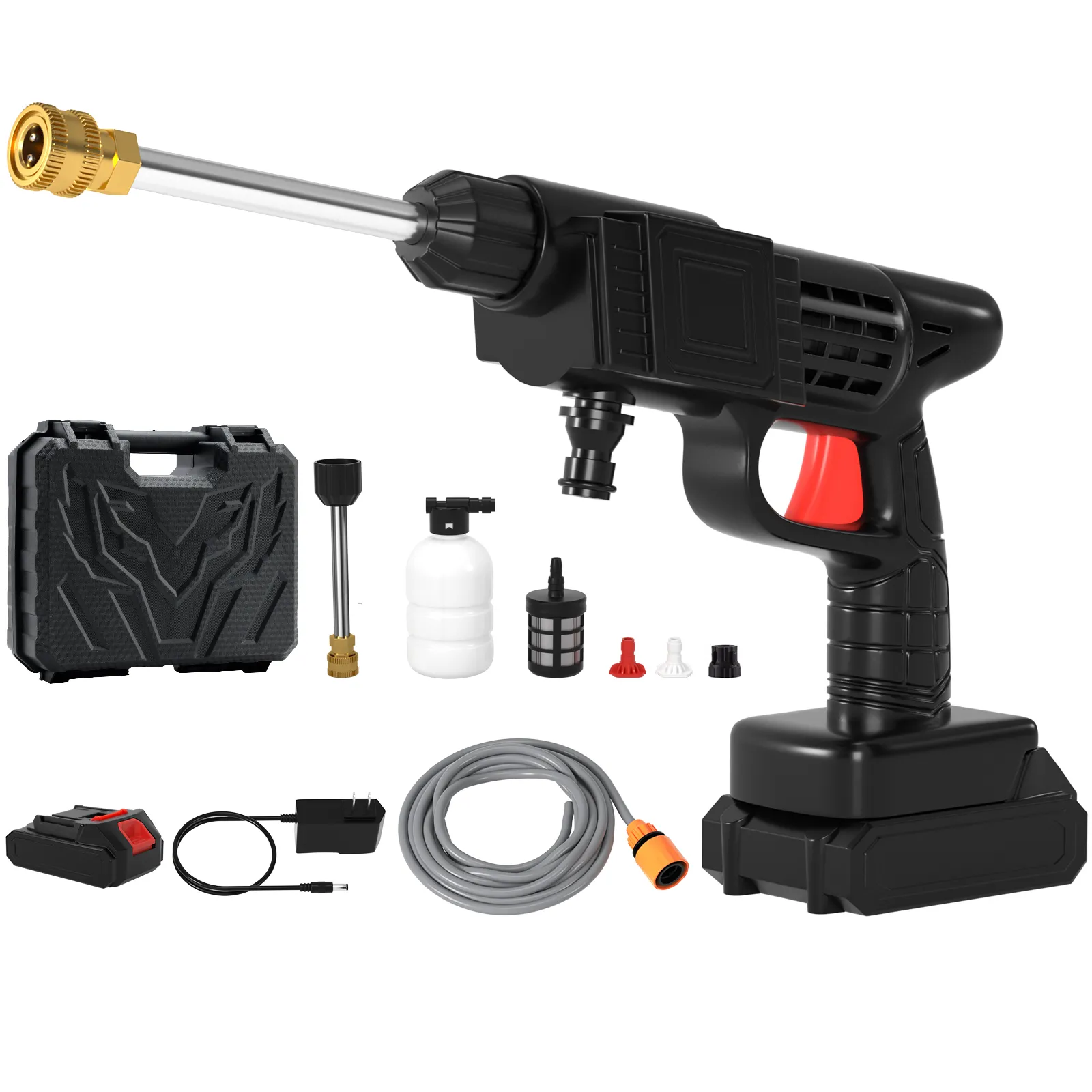 Pistolet de Lavage Haute Pression Sans Fil – 300W, Batterie Lithium, Jusqu'à 30 Bars pour Voiture, Moto, Sol, Vitrines