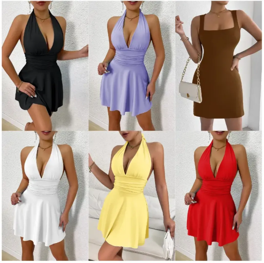 Lot de Robes Courtes Sexy Décolletées - Robes Dos Nu Tendance Été en Gros - Mode Femme Chic et Colorée
