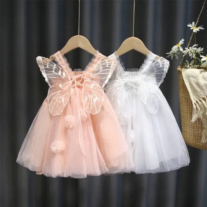 Robe Princesse Fille Ailes Papillon - Tulle Léger et Élégant - Tenue de Fête, Anniversaire, Baptême