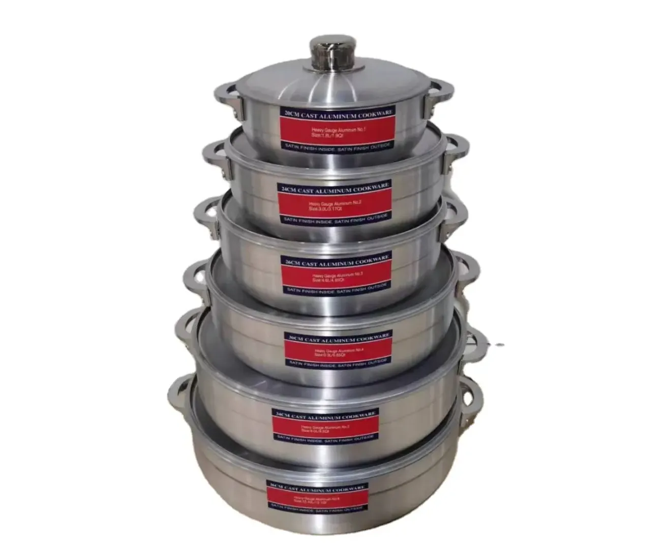 Batterie de Cuisine en Aluminium - 6 Casseroles Empilables avec Poignées Renforcées