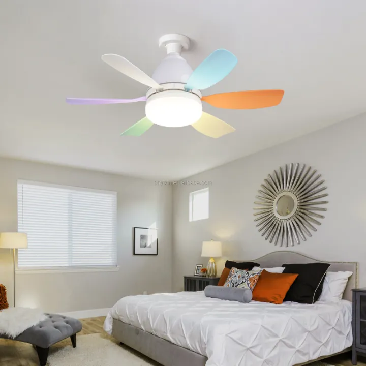 Ventilateur de Plafond LED avec Télécommande et Pales Multicolores – Lumière et Ventilation Intelligente E27