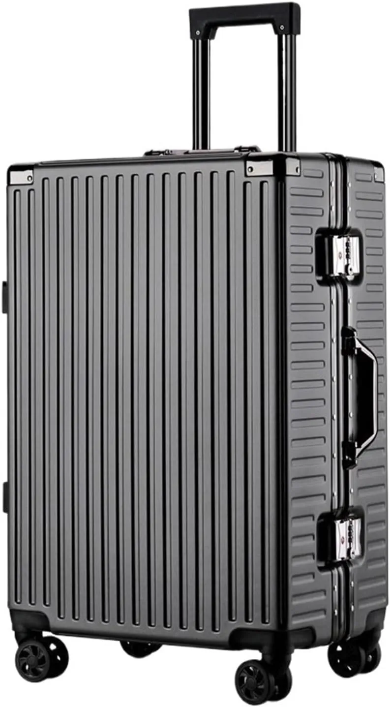 Valise 28” ultra-spacieuse en aluminium – Bagage haut de gamme avec support téléphone, porte-gobelet et crochet – Parfait pour longs séjours