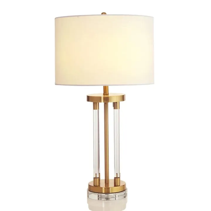 Lampe de table en cristal et métal avec abat-jour rectangulaire