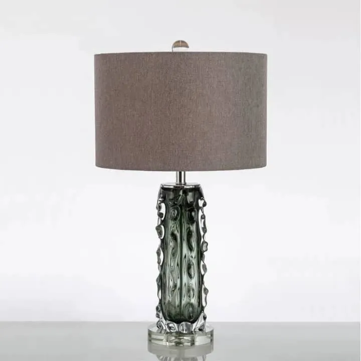 Lampe en cristal sculpté avec abat-jour gris