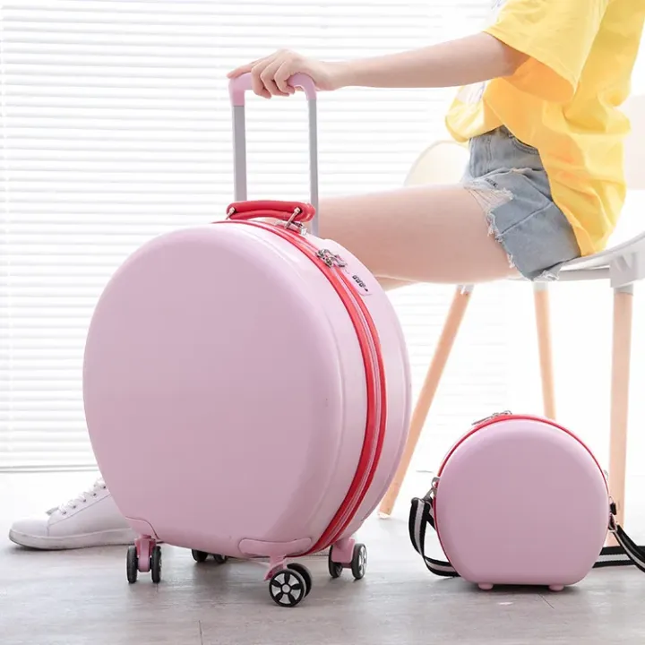 🎀 Valise Ronde à Roulettes 20 pouces + Étui Maquillage – Ensemble Élégant de Voyage pour Femmes –