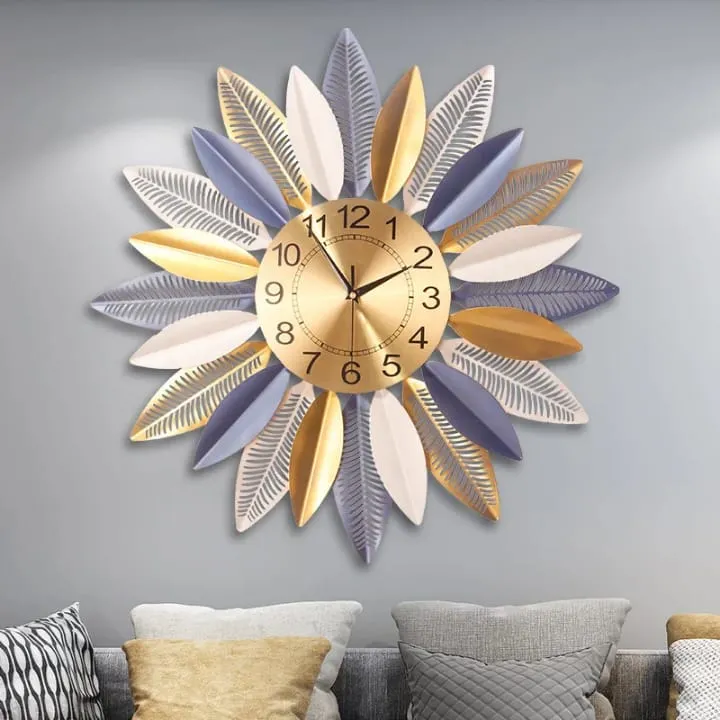 Horloge murale fleur dorée 3D