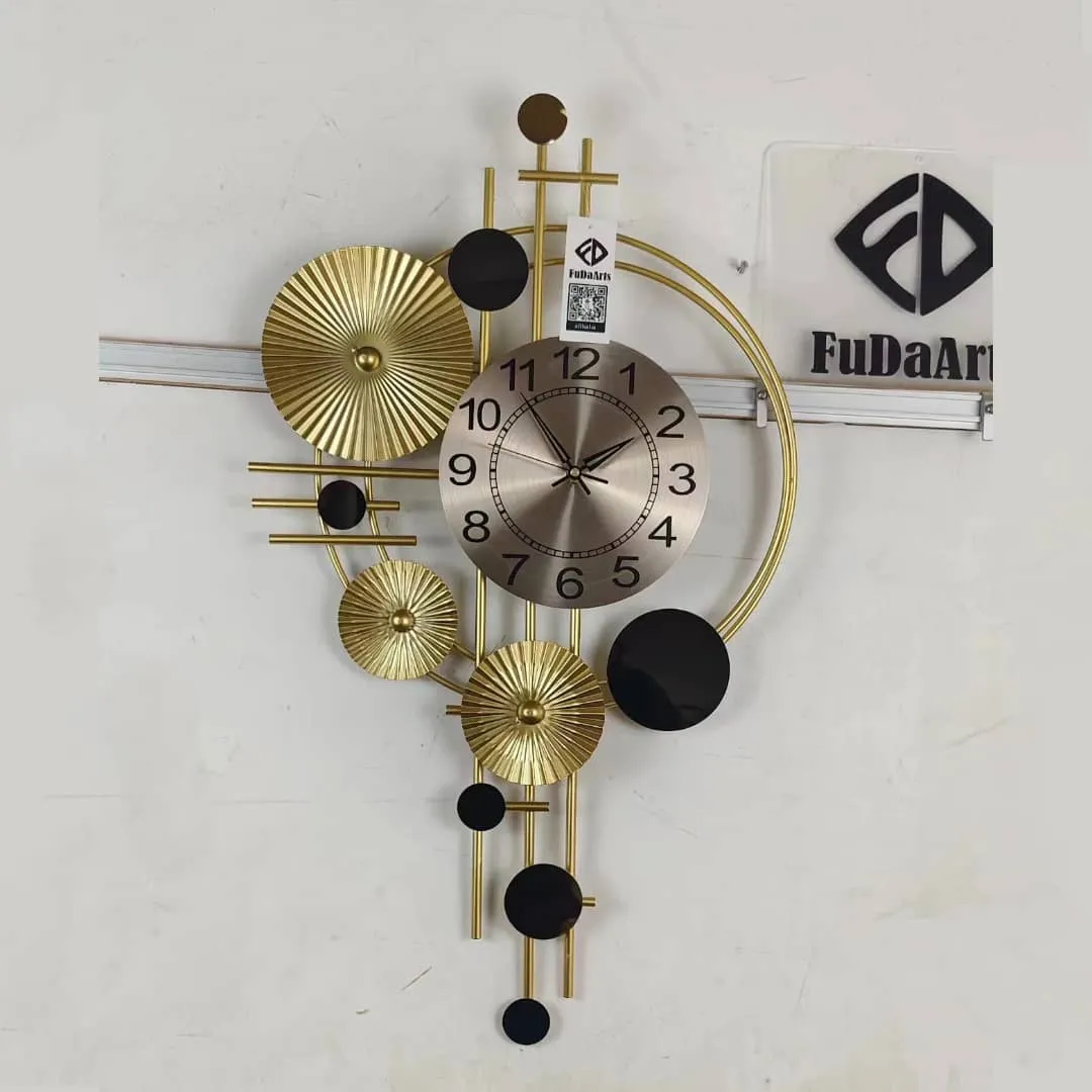 Horloge Murale Design Art Déco FuDaArts - Métal Doré & Noir