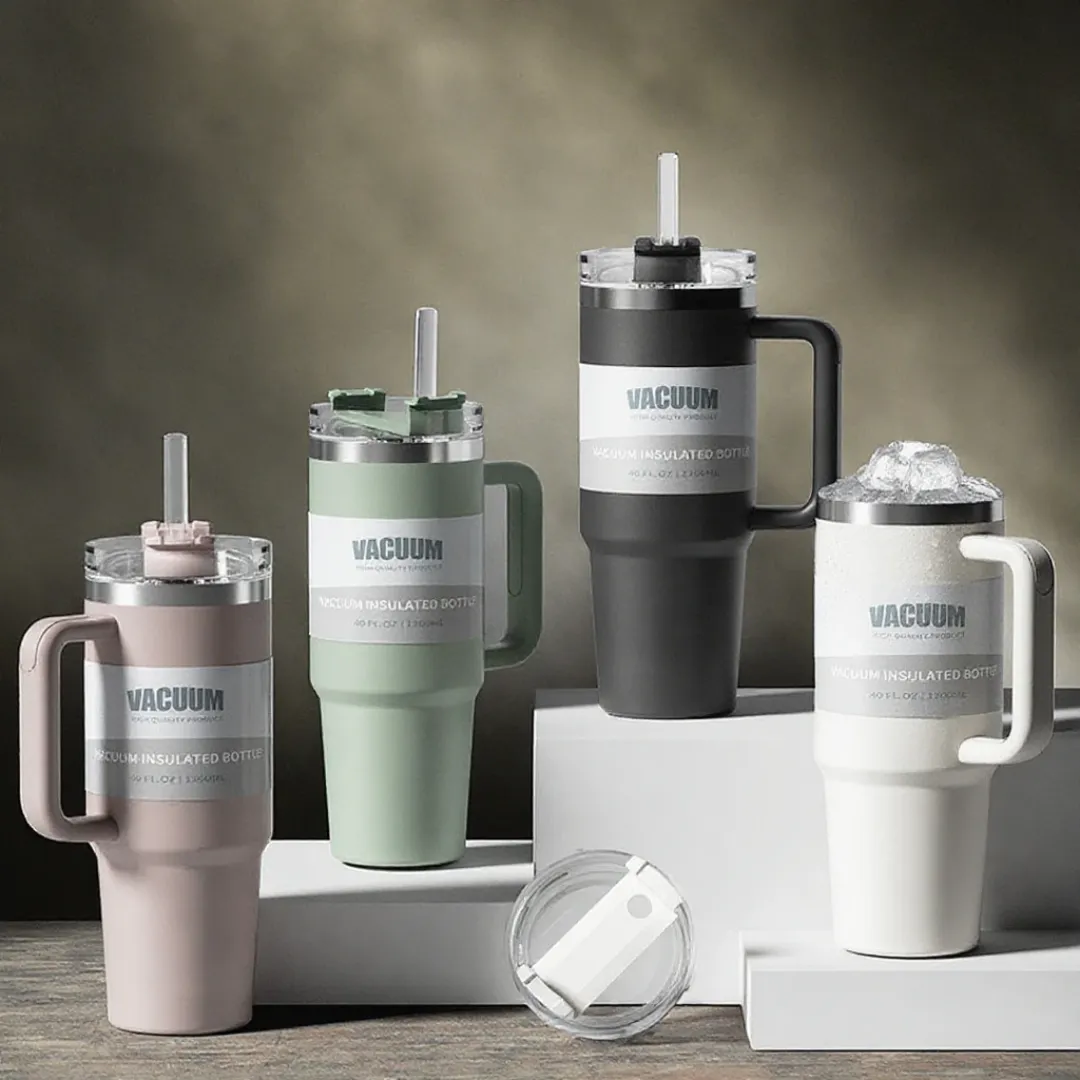 Gobelet isotherme type Stanley 40oz avec poignée – Acier inoxydable, grande capacité, parfait pour voyage, bureau ou sport