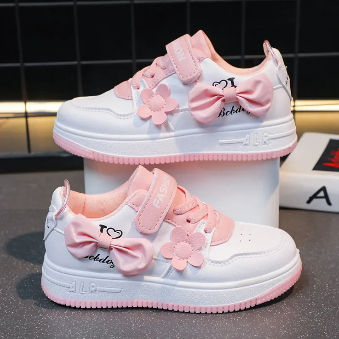 Baskets Fille Rose avec Nœud et Fleur – Chaussures de Sport Mode et Confort pour Enfant
