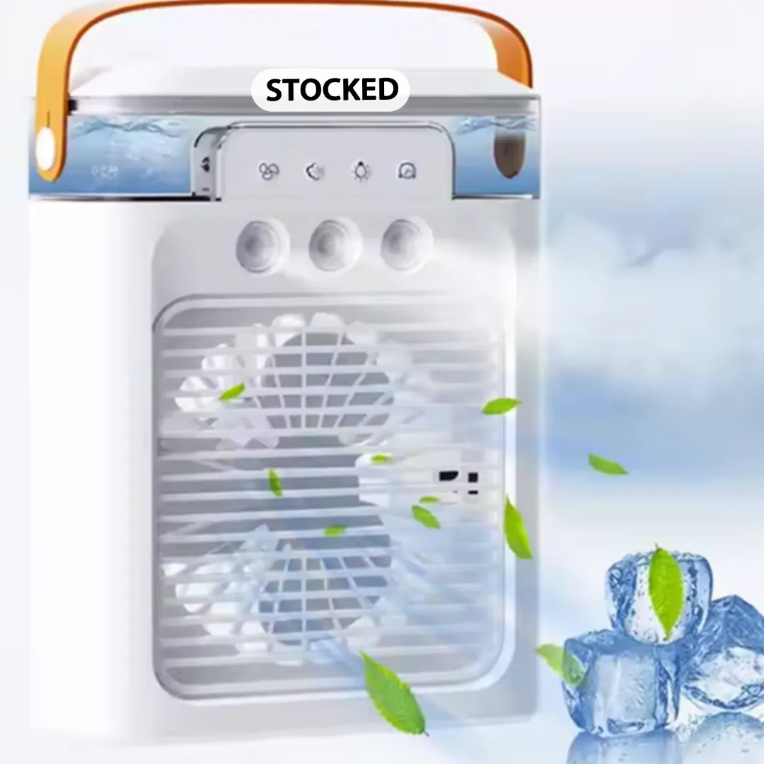 Mini Refroidisseur d’Air Personnel 3 Vitesses avec Brumisation – Compact & Rechargeable