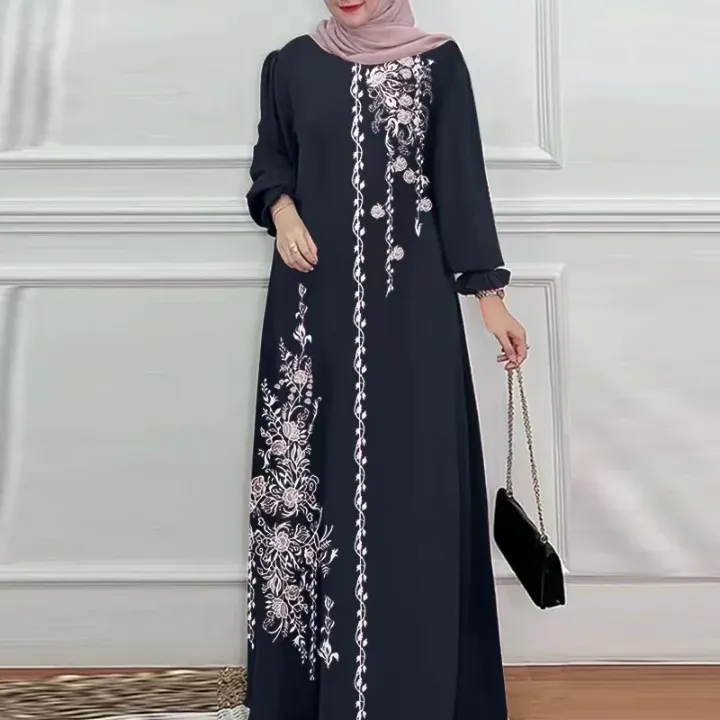 Abaya Femme Élégante à Manches Longues – Robe Islamique Modeste avec Broderie Florale