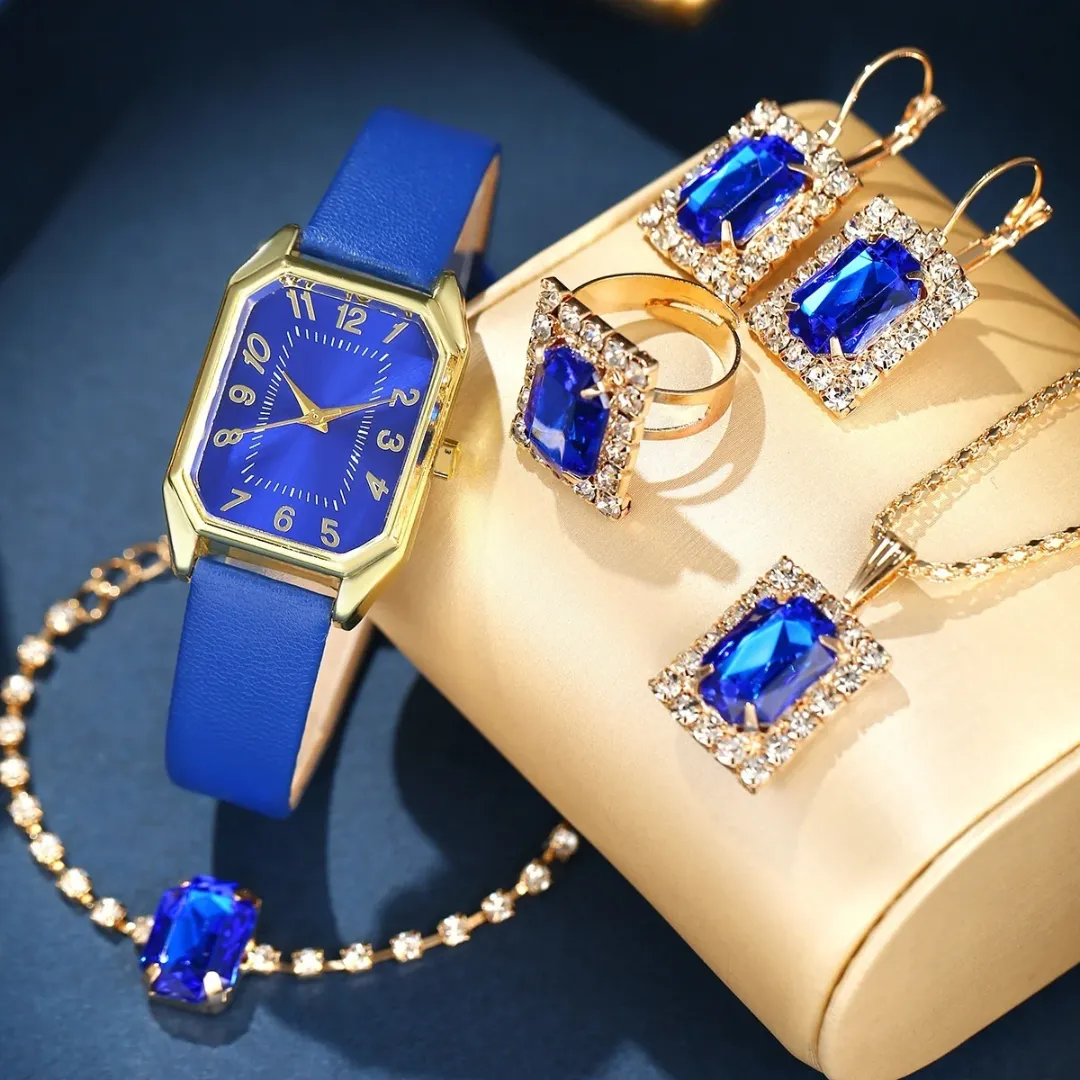 Coffret Montre Femme Luxe & Parure Bijoux – Style Coréen Élégant | Cuir & Strass