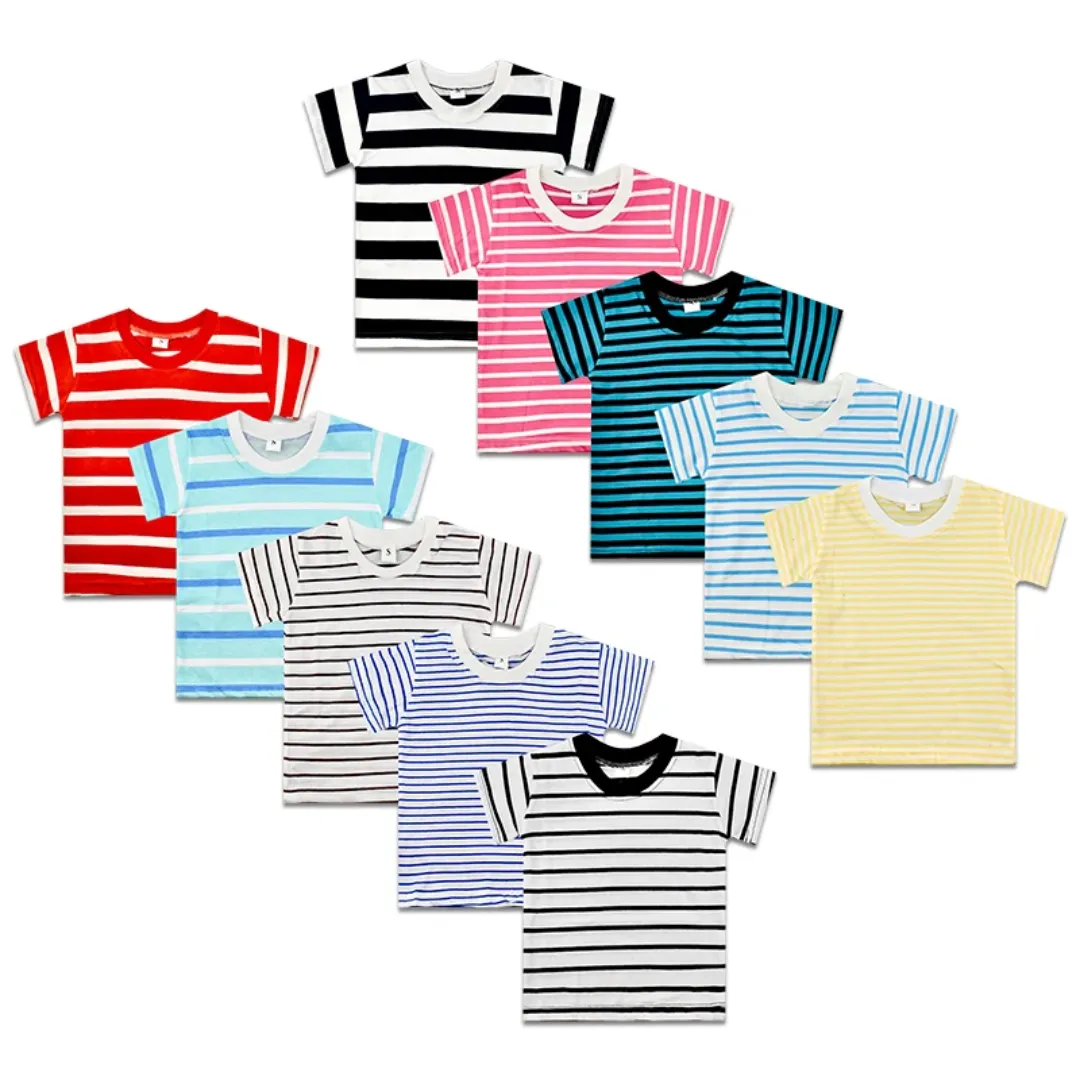T-shirt Enfant à Rayures – 100% Coton – Manches Courtes Été – Garçon & Fille