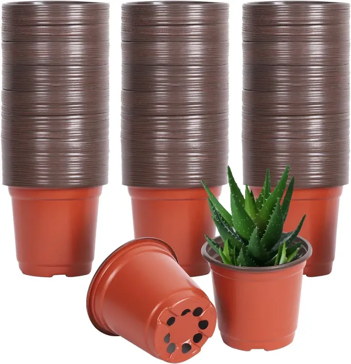 Pots de Pépinière en Plastique Rouge – Avec Trous de Drainage et Soucoupe, Idéal pour Fleurs, Plantes et Légumes