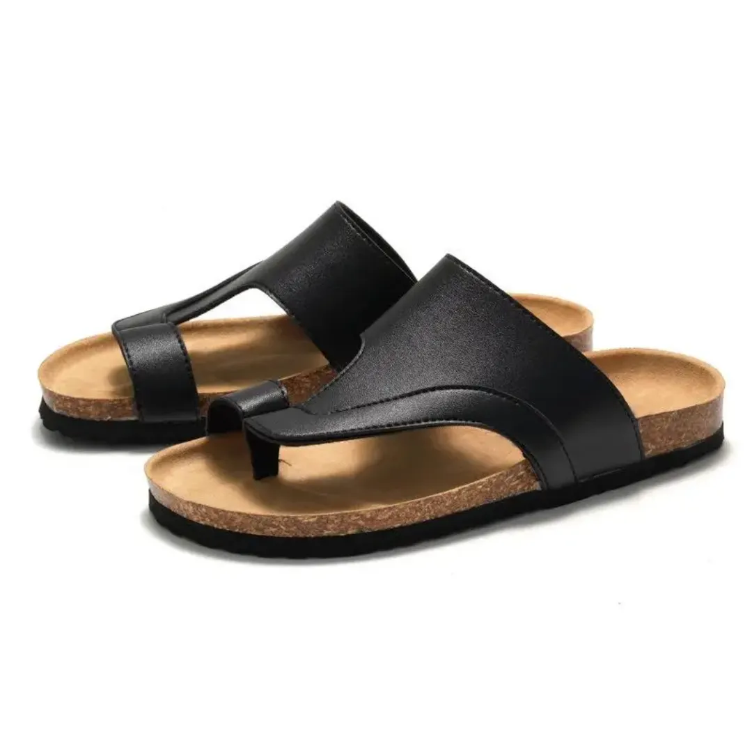 Sandale Homme Noire Style Oriental – Claquette Ouverte avec Boucle d’Orteil et Semelle Liège Confort