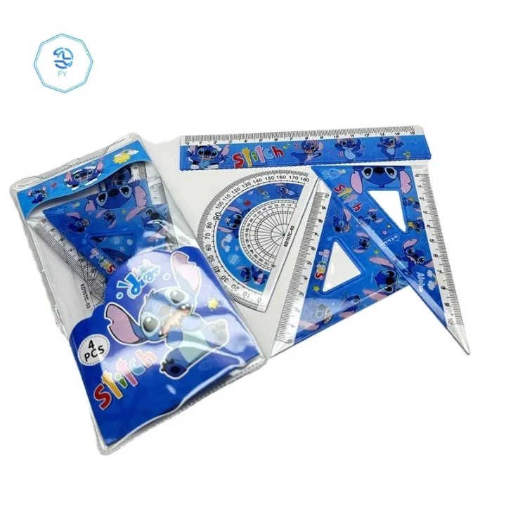 Kit de 4 règles en plastique pour enfants – Motif Stitch – Fournitures scolaires mignonnes pour l’école