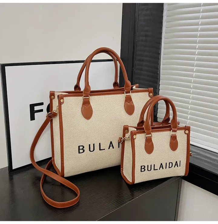 Sac Cabas Élégant en Toile et Cuir PU – BULAIDAI, Grand Format Chic pour Femme