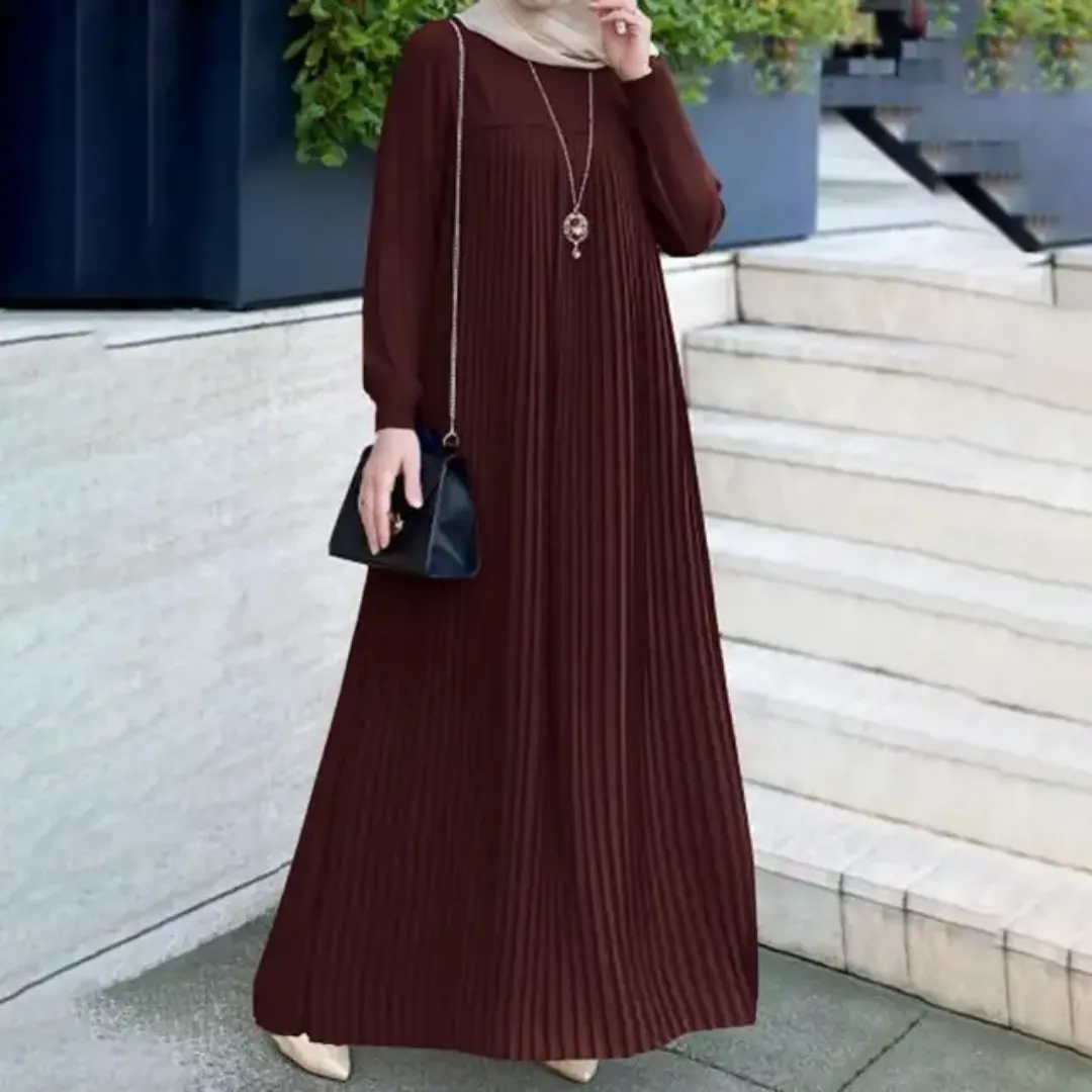Robe Longue Plissée Modeste – Élégance Discrète & Tissu Fluide pour Femme Voilée